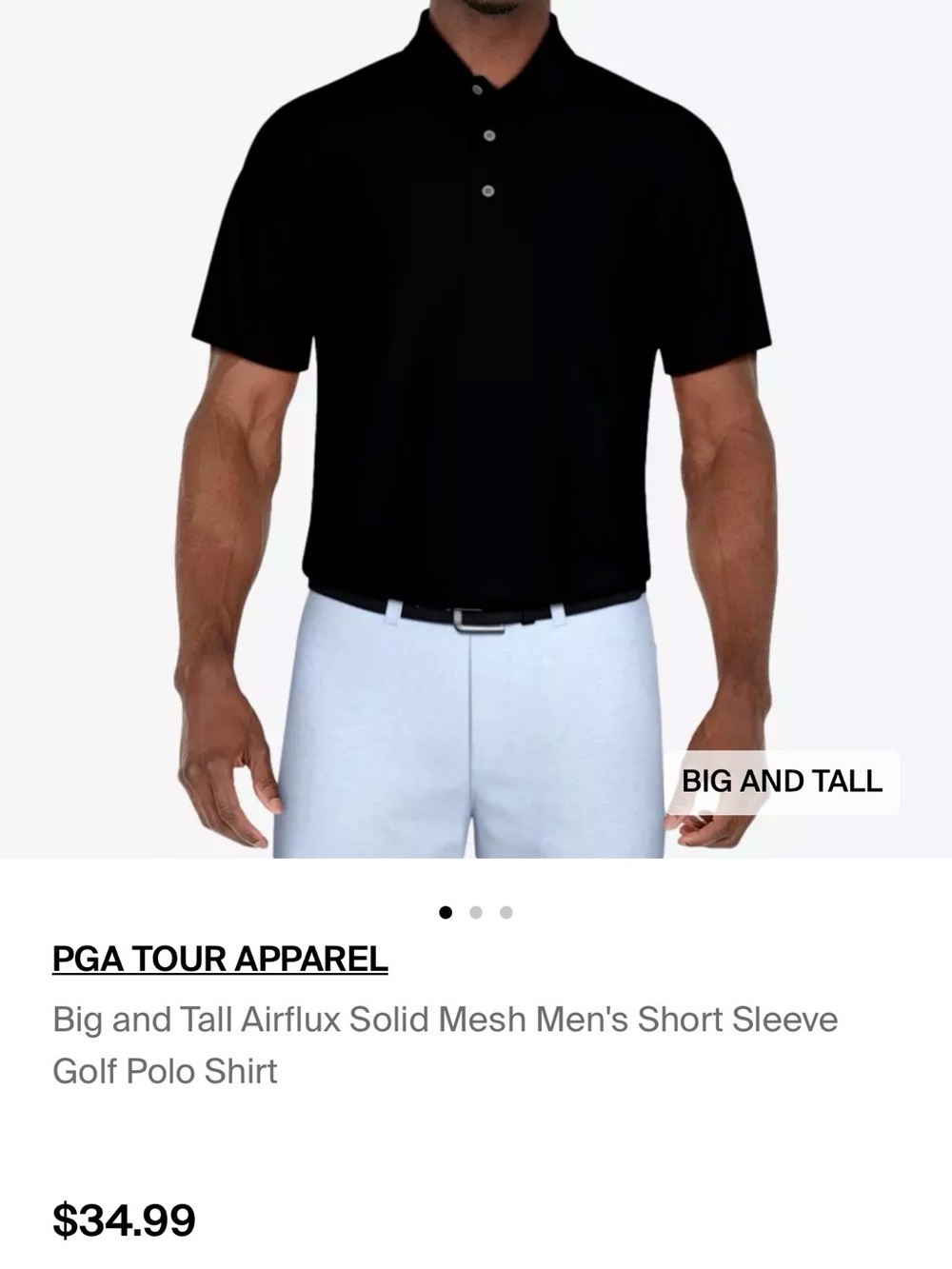 PGA TOUR Black Short Sleeve Mesh Golf Polo